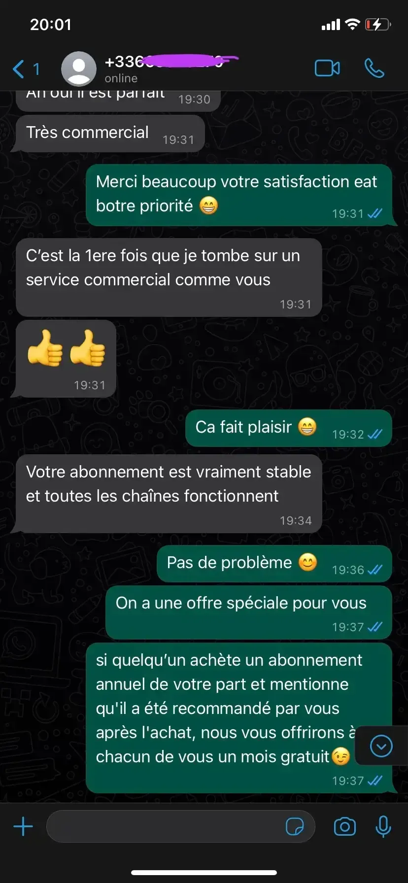 Avis client WhatsApp Boitier IPTV 8K — Service exceptionnel ⭐